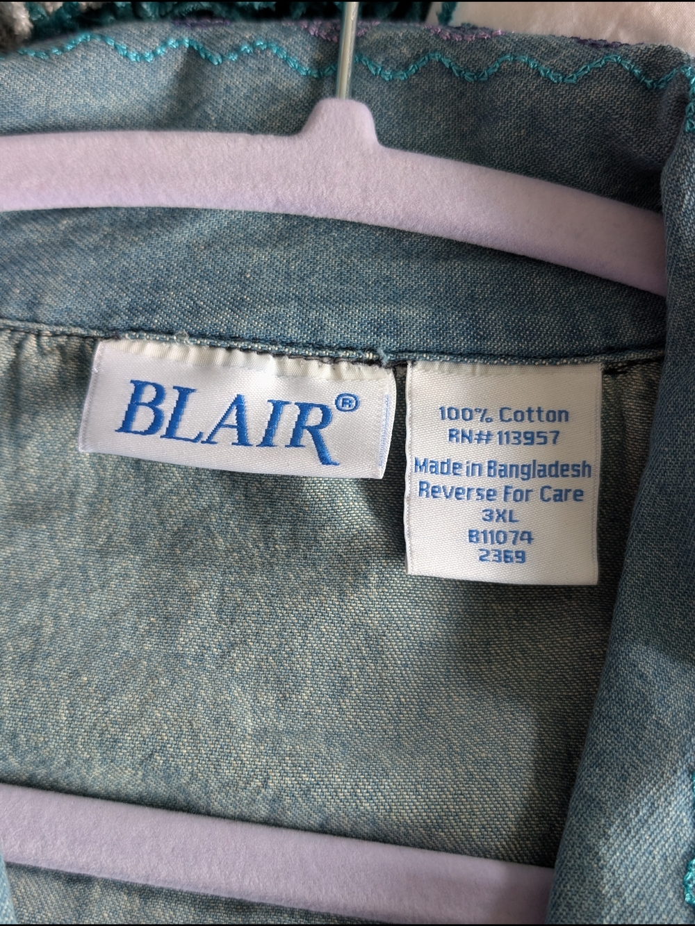 Blair Vintage Floral-Embroidered Denim Button-Down Ladies' Shirt 100% Cotton - Picture 8 of 9